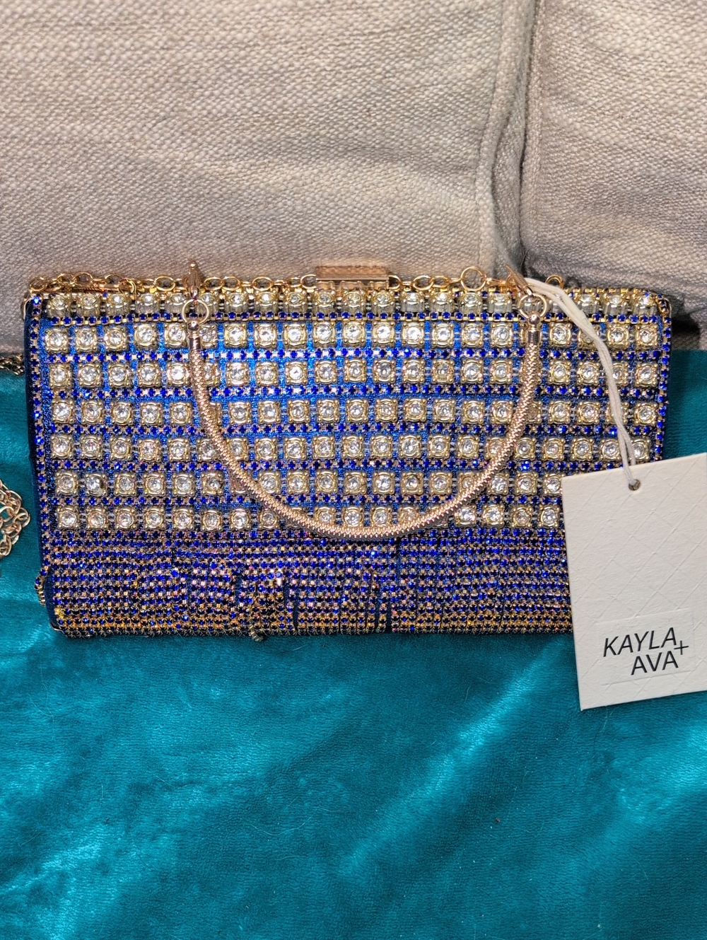 Kayla + Ava Blue and Gold Crystal Evening Clutch